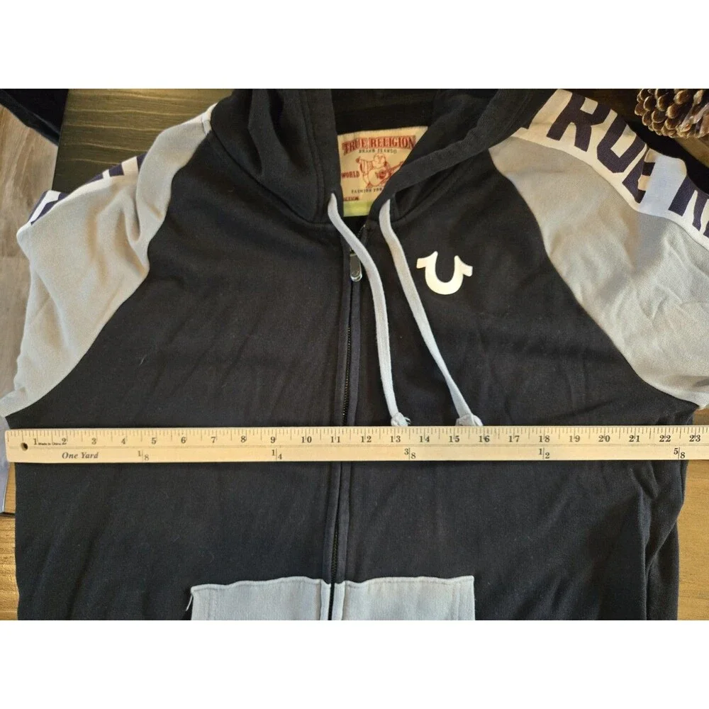 True Religion black and gray colorblock full-zip hoodie raglan sleeves Men's XL